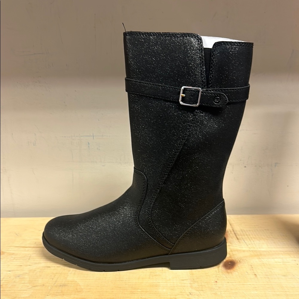 Black Mid-Calf Boots with Buckle